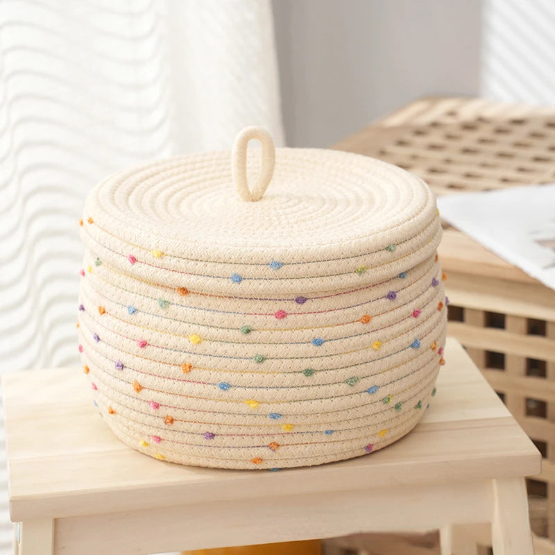 colorful polka dot cotton rope storage basket for organization
