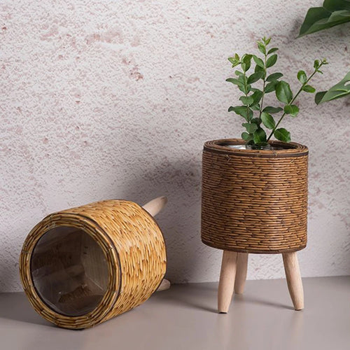 Nordic rattan imitation flower shelf with removable legs - vue 4 sur 12