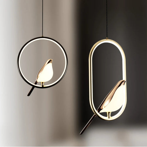 Nordic gold acrylic LED chandelier with bird bar pendants - vue 5 sur 7