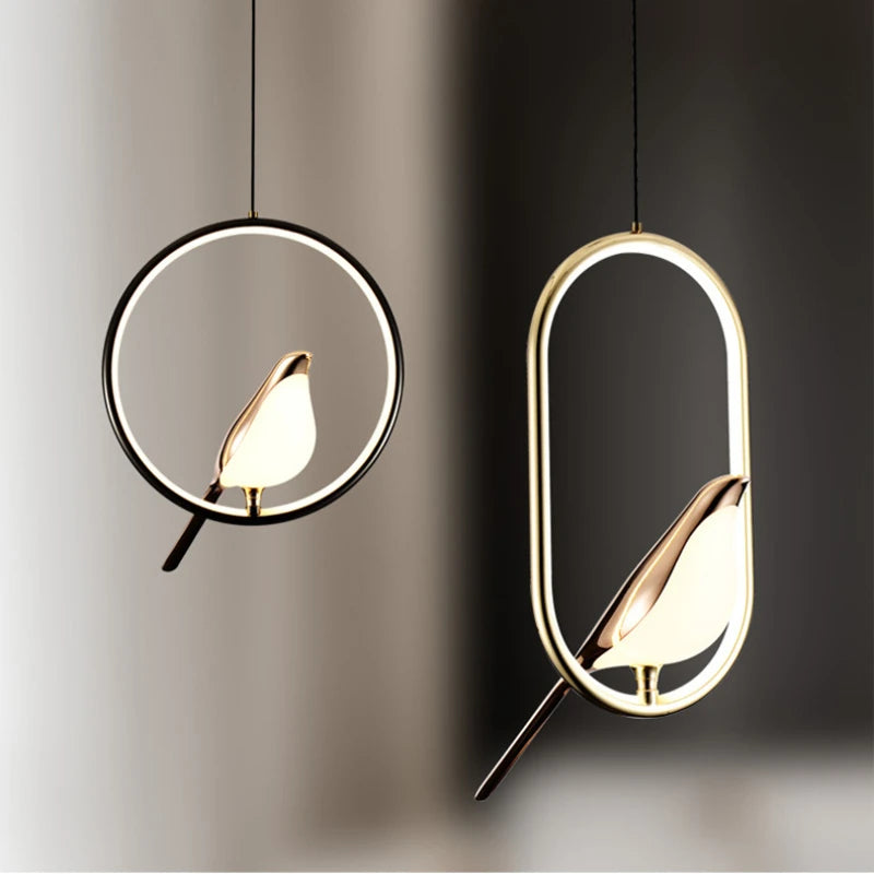 Nordic gold acrylic LED chandelier with bird bar pendants - vue 4 sur 7