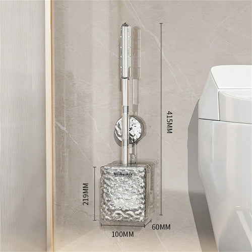 Suction cup glacier pattern toilet brush with long handle and wall mount - vue 9 sur 8