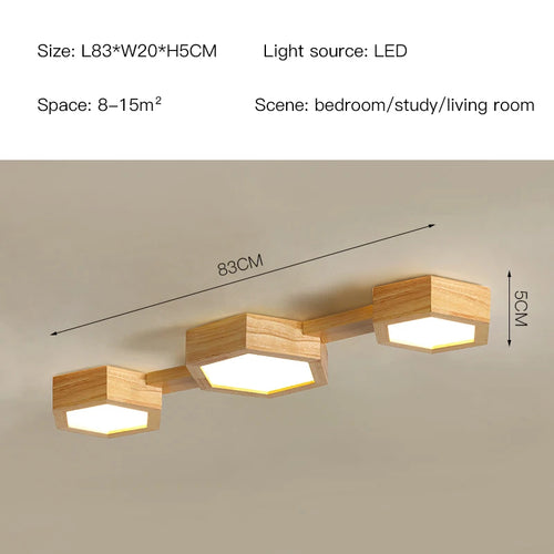 Modern hexagonal wooden LED ceiling light - vue 11 sur 11
