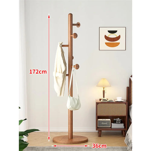 X&amp;D Solid Wood Coat Rack, Floor Hanging Clothes Rack Simple Modern Bag Rack Bedroom Household Single Pole Vertical Drying Rack - vue 9 sur 12