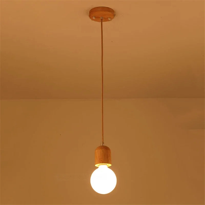 Vintage oak wood pendant light modern design - vue 13 sur 15