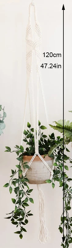 handmade macrame hanging plant holder made of natural cotton - vue 24 sur 23