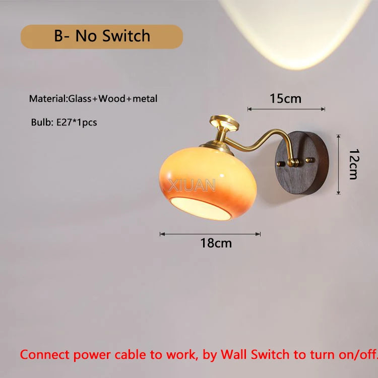 Wabi-sabi glass flower wall light with solid wood - vue 9 sur 21