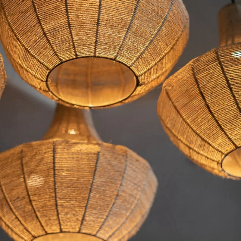 Handwoven hemp rope chandelier wabi sabi style - vue 6 sur 10