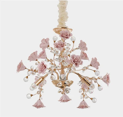 Ceramic crystal porcelain chandelier LED lamp for indoor use
