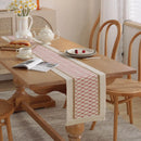 Boho beige table runner with geometric patterns and tassels