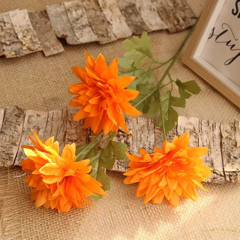 Set of 4 decorative artificial silk dahlia branches