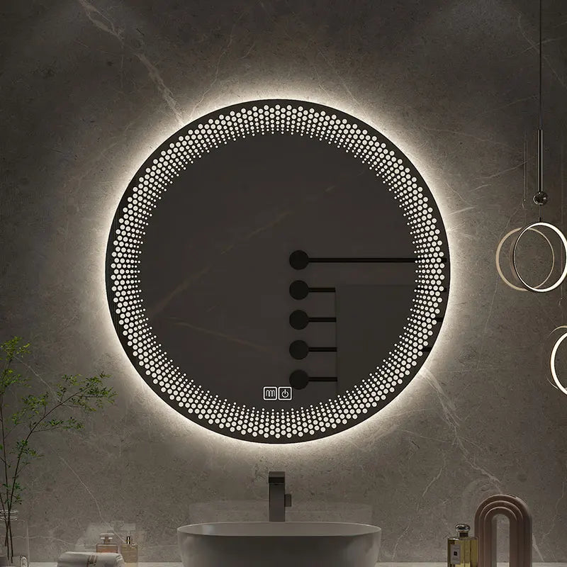 Round led mirror with adjustable backlight and smart anti-fog