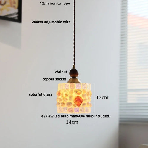 modern adjustable colored glass pendant light with wooden wire