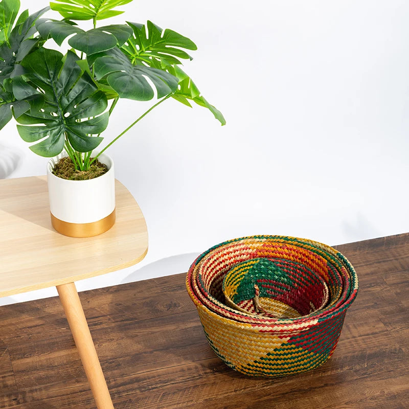 foldable seagrass storage basket for laundry, toys and decoration - vue 7 sur 7