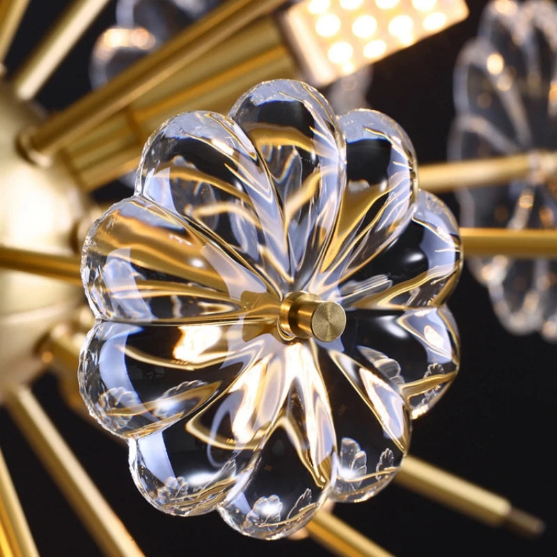 Copper dandelion crystal LED pendant chandelier - vue 6 sur 12
