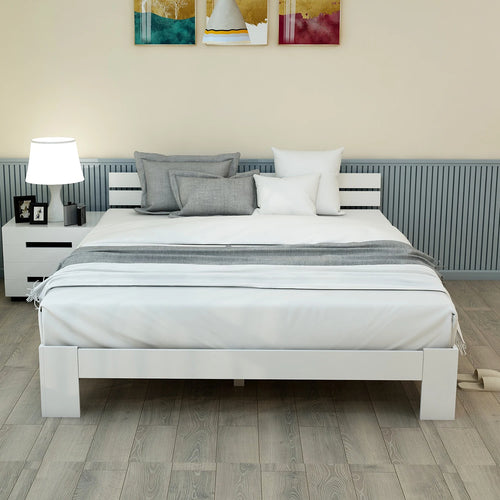 EU STOCK Wooden bed Double bed, headboard, slatted grille -200 x 140cm solid wood FSC Solid wood double bed - vue 5 sur 7