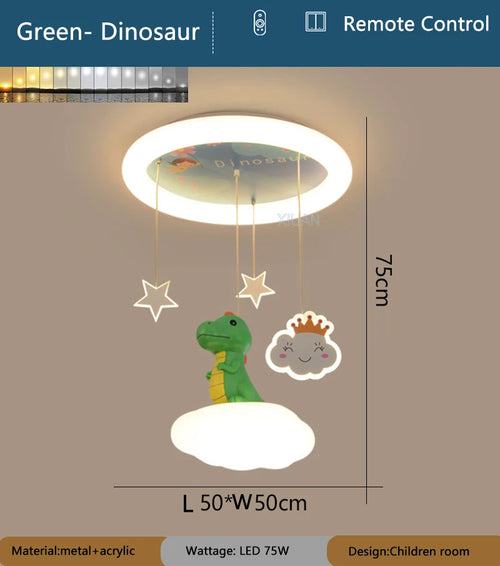 Creative children's chandelier pink green dinosaur for kids' room - vue 10 sur 9