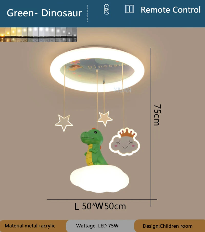 Creative children's chandelier pink green dinosaur for kids' room - vue 9 sur 9