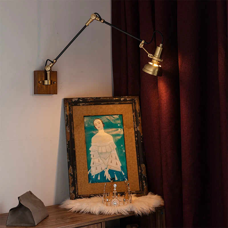 Nordic retro copper wall light with adjustable swing arm