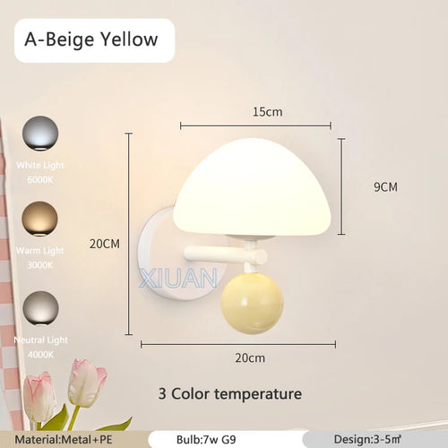Nordic mushroom LED wall light for creative ambience - vue 9 sur 11