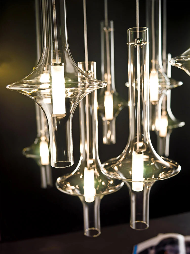 Italian designer chandelier in glass and bamboo for restaurants and shops - vue 3 sur 11