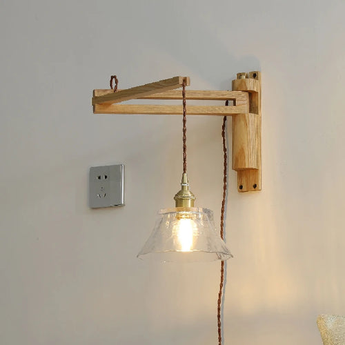 Foldable wooden and glass wall light nordic retro style - vue 4 sur 10