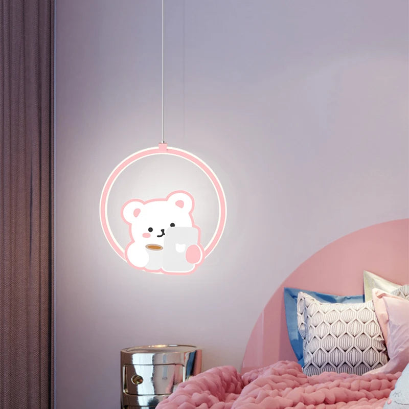 Cute pink cow and bear pendant light for children's bedroom