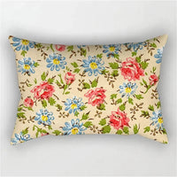 Decorative cushion cover with rainbow and pink flower design for living room