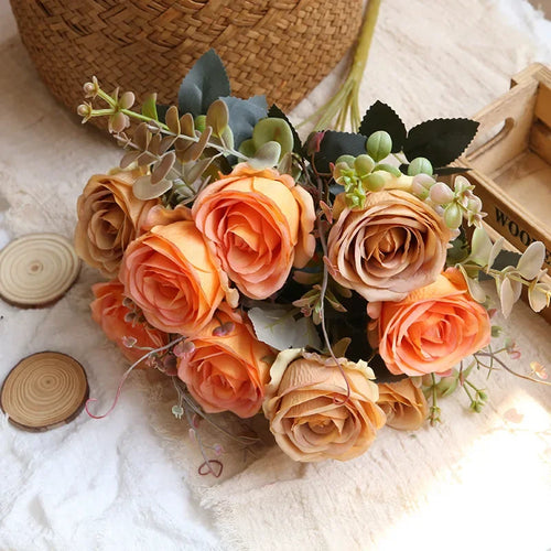 Artificial silk rose bouquet for home decoration