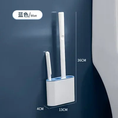 Silicone toilet brush set with wall-mounted holder cleaning accessories