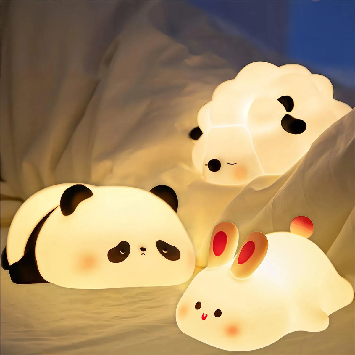 Rechargeable USB LED night light in silicone with cartoon animals