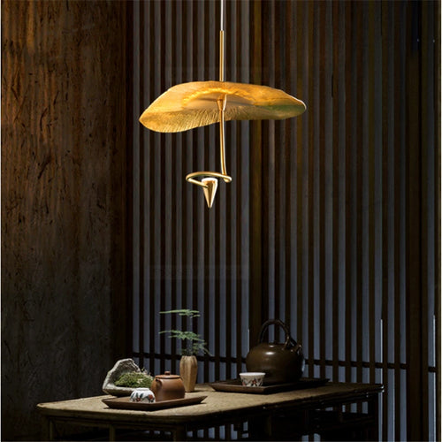 Zen vintage gold lotus leaf chandelier - vue 3 sur 8