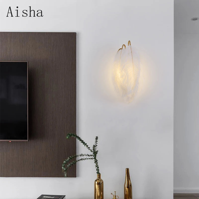 Nordic feather wall lamp romantic girl bedroom decoration - vue 3 sur 7