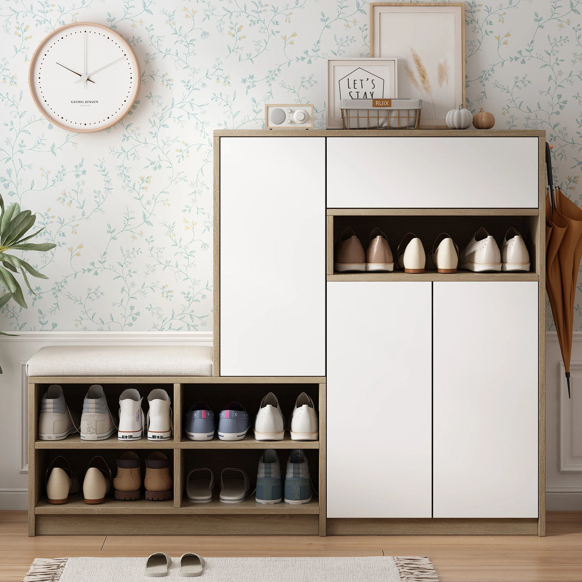 Shoe storage bench &amp; shoe cabinet, multi-functional shoe rack with padded seat, versatile shoe storage - vue 2 sur 6