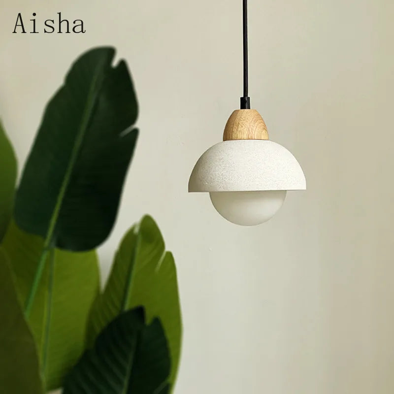 Japanese sandstone pendant light for designer restaurant and solid wood bar