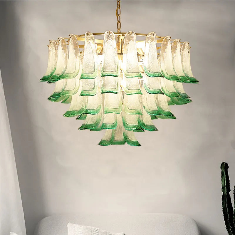 Luxury glass chandelier with suspended LED pendant
