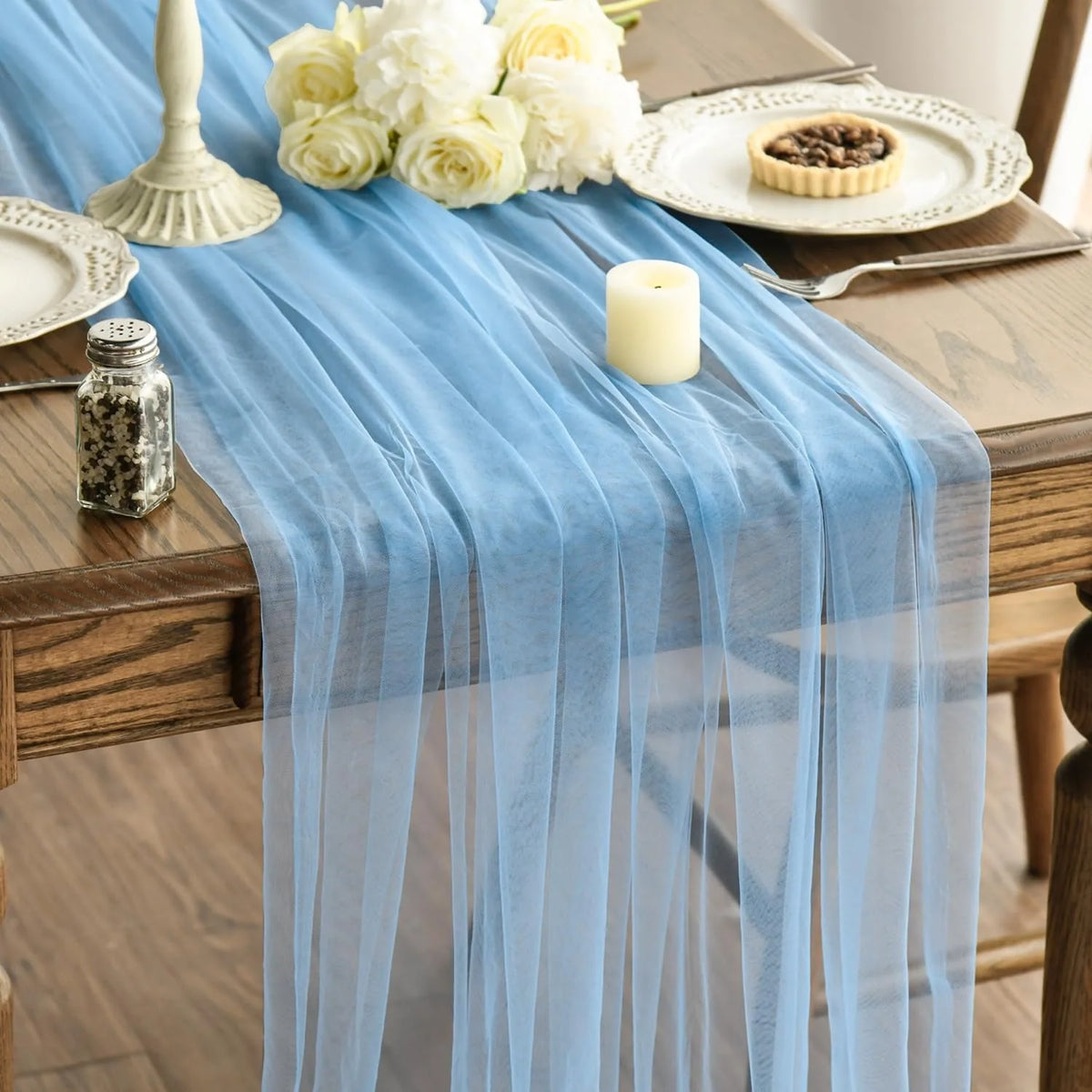 Sheer gauze table runner for wedding and arch decoration
