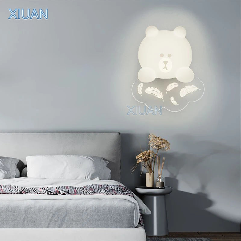 White bear wall light with star and moon for children