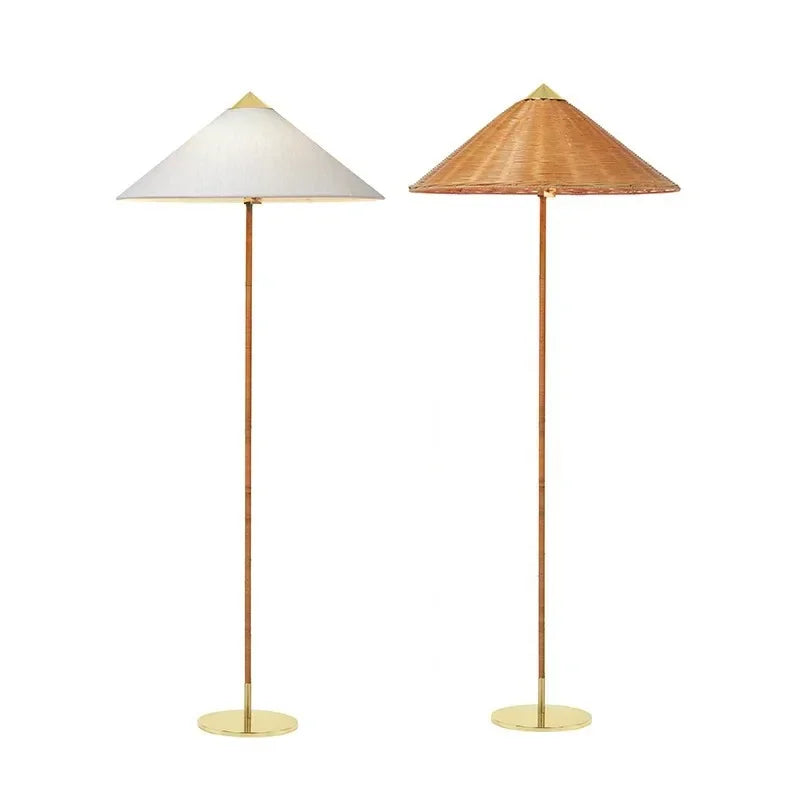 Denmark Floor Lamp Nordic Vintage Stand Light with Rattan or Fabric Shade