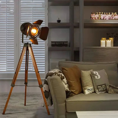 Vintage wooden LED floor lamp for photography studio - vue 4 sur 8