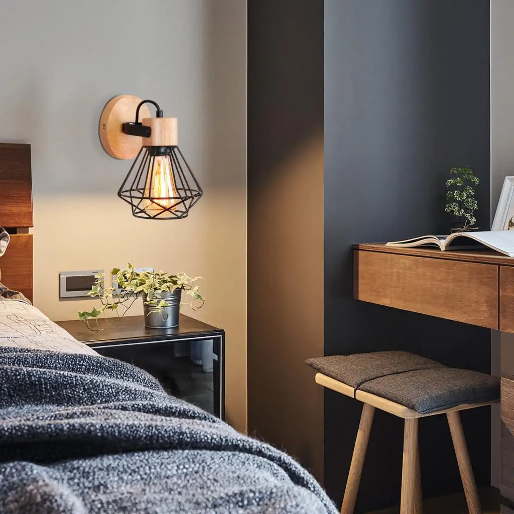 Vintage loft style wooden wall light modern indoor lighting - vue 3 sur 14