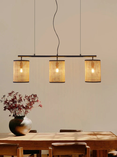 Retro rattan chandelier in rustic style for creative lighting - vue 4 sur 7