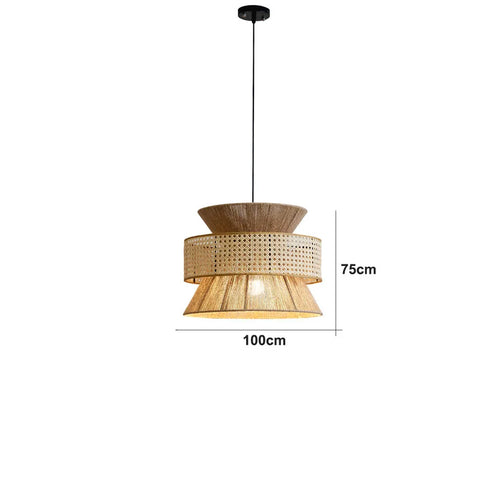 Chinese sabi wabi style rattan pendant light - vue 18 sur 24