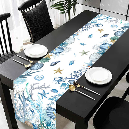 Marine life theme table runner with starfish and seahorses - vue 6 sur 7