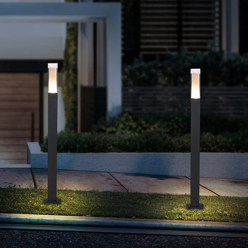 Advanced outdoor LED pillar lawn lamp, waterproof IP65 aluminium, square garden path light - vue 3 sur 13