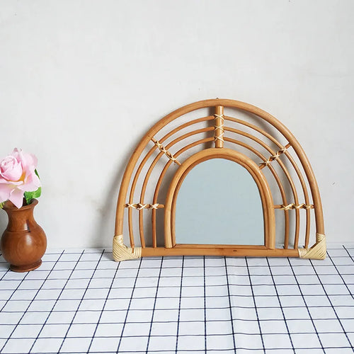 Nordic Style Straw Rattan Wall Decor, Round Rattan Mirror, Decoration Mirror - vue 3 sur 12