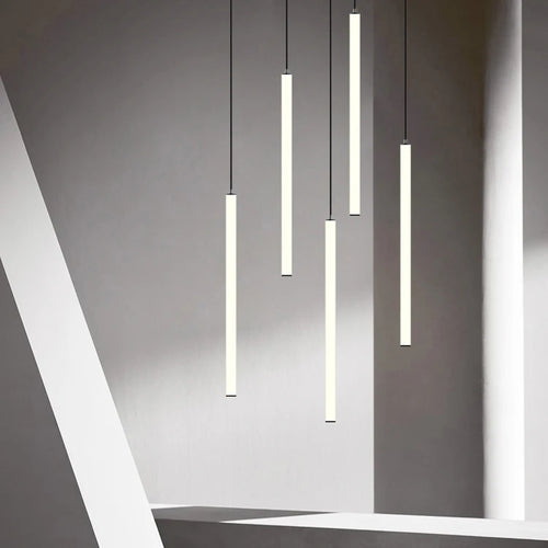 Modern long tube chandelier for Nordic villa and exhibition hall - vue 7 sur 14