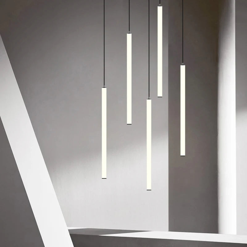 Modern long tube chandelier for Nordic villa and exhibition hall - vue 6 sur 14