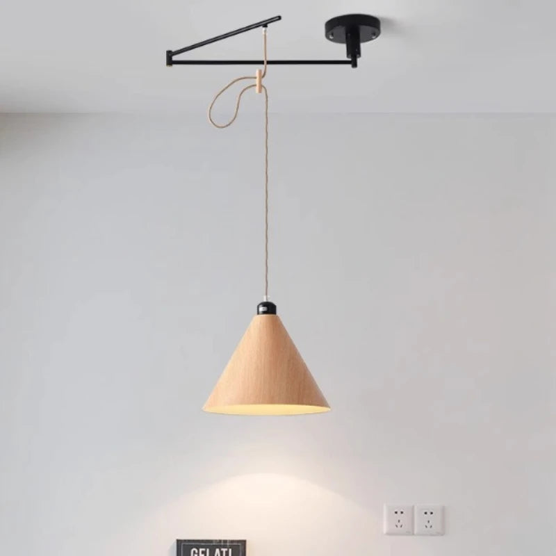 Modern creative LED chandelier with artistic retractable wooden arm