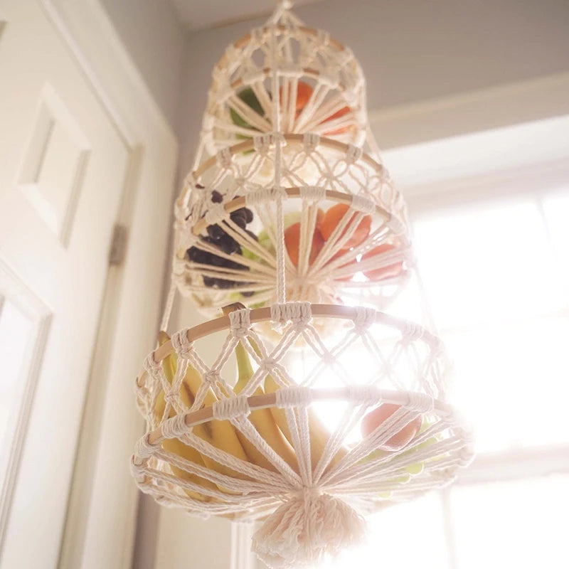 decorative macrame hanging basket for plants and fruits