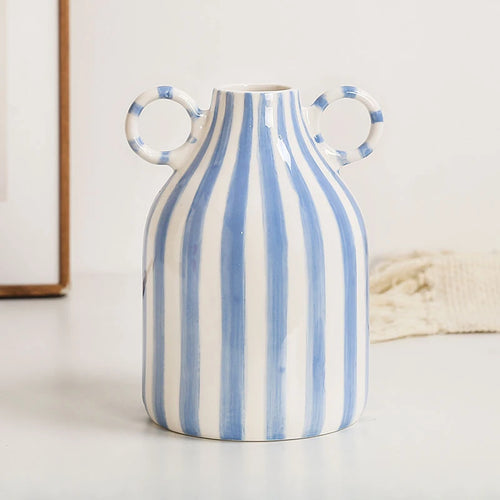 ceramic vase striped smiling face cute atmosphere decorative - vue 7 sur 12